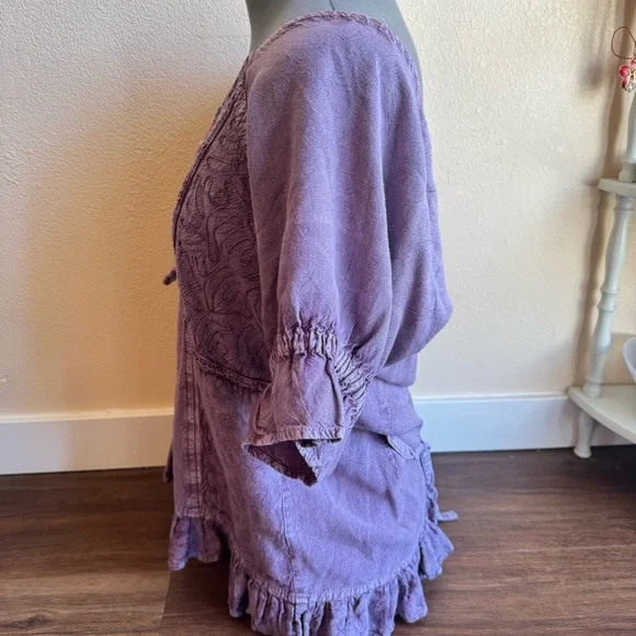 Papa Vancouver Purple Lace Flowy Top Fairycore Boho Romantic Embroidered Blouse - Picture 5 of 12